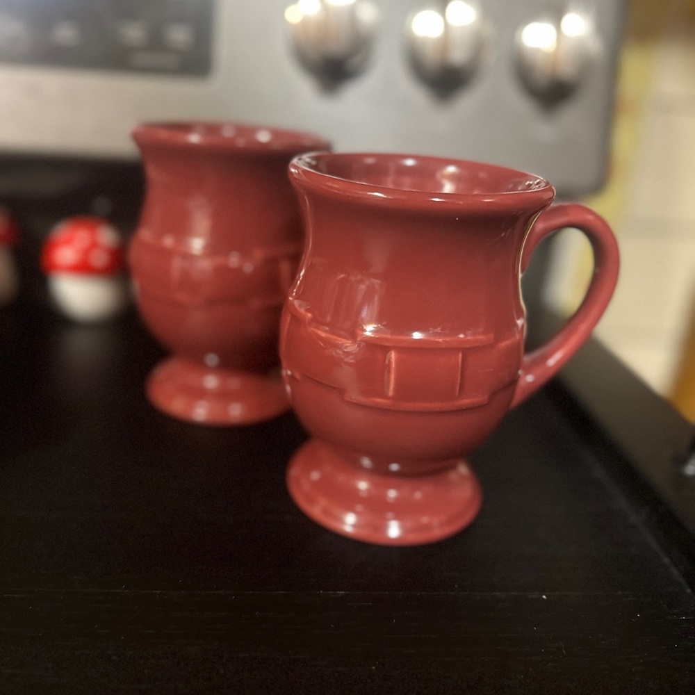 Longaberger Red Footed Mugs for Dining